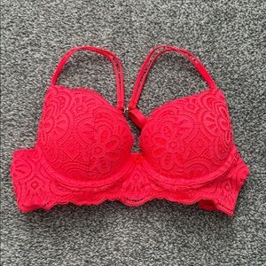Aerie Vibrant Coral Pink plunge push-up Lace Bra